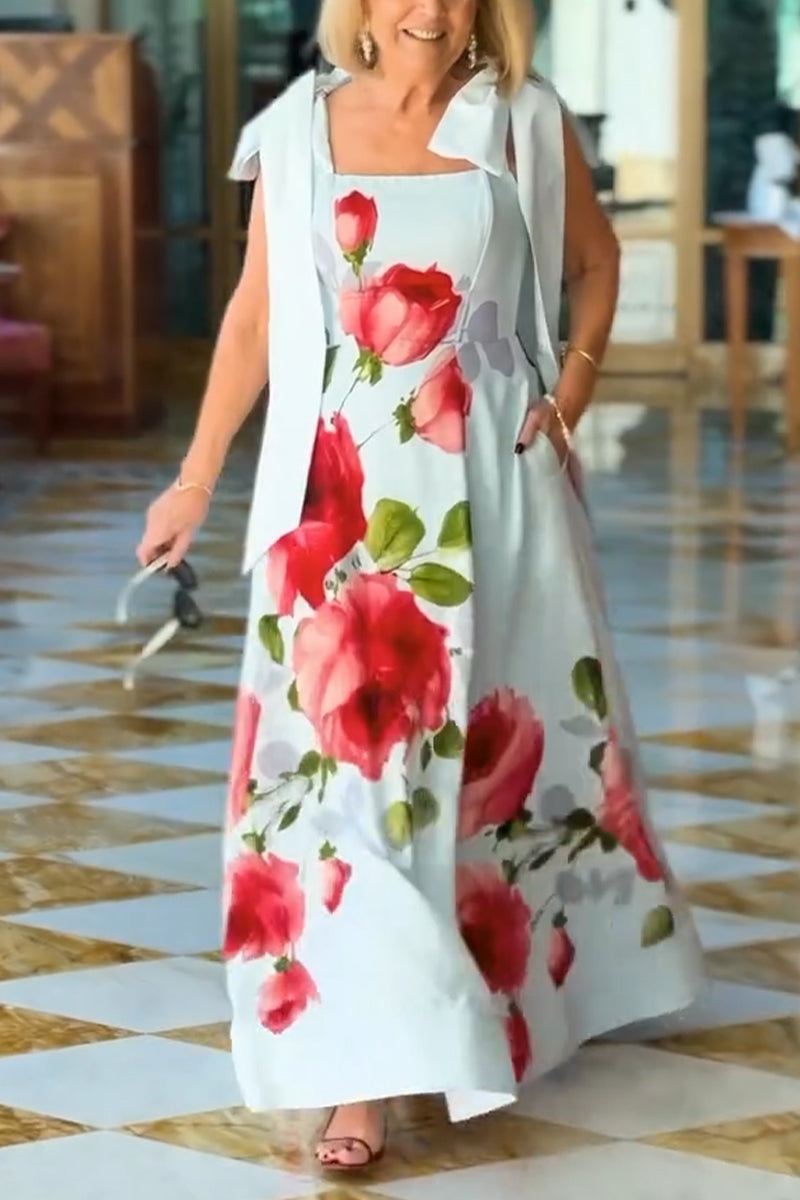 Women's Square Collar Printed Elegant Temperament Dress