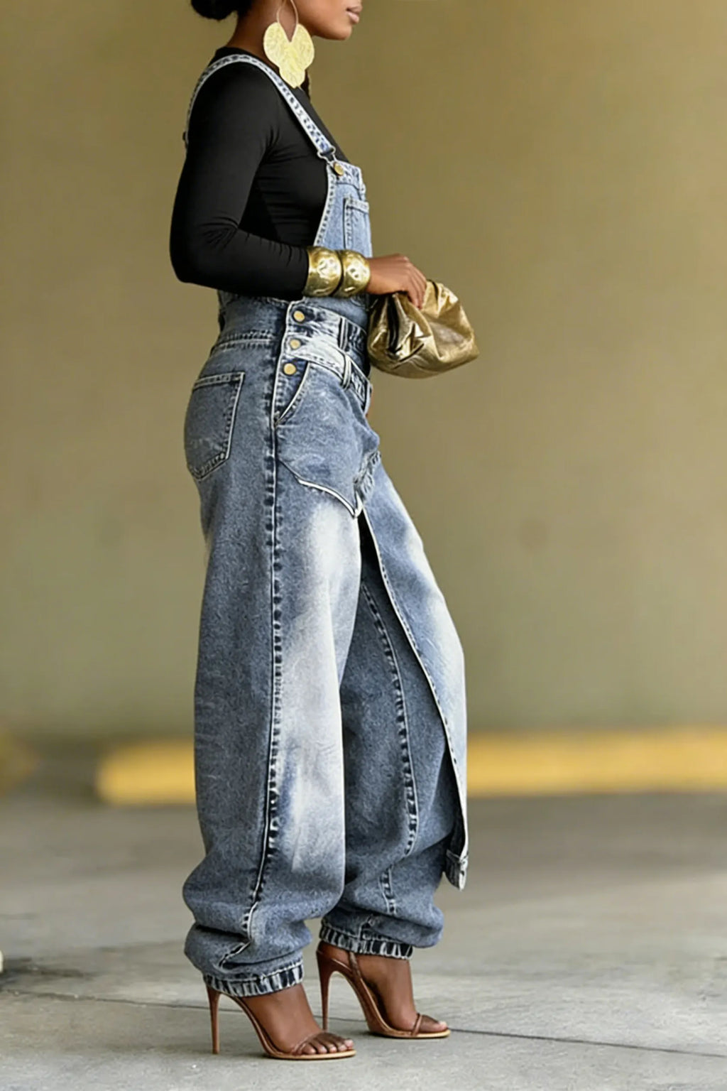 Women's Hot Selling Casual Asymmetrical Overlapping Denim Jumpsuit