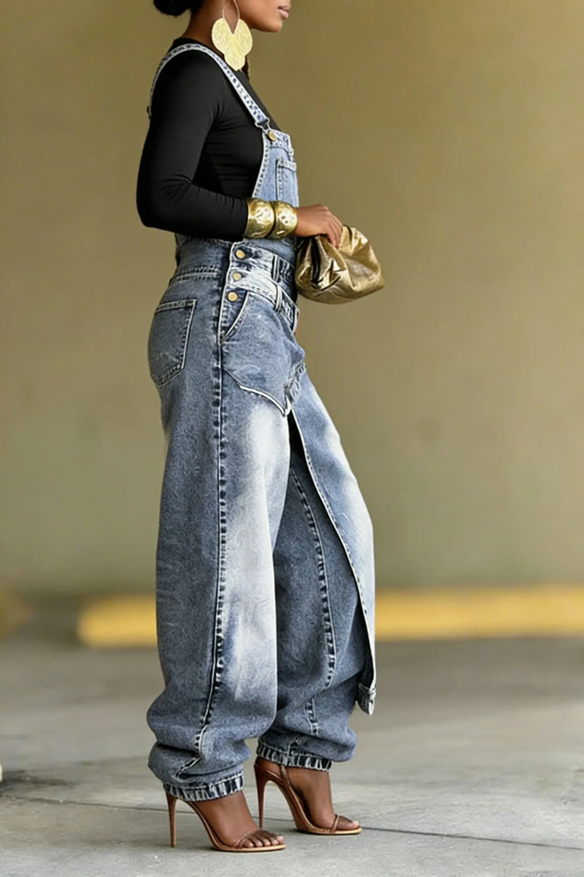 Women's Hot Selling Casual Asymmetrical Overlapping Denim Jumpsuit