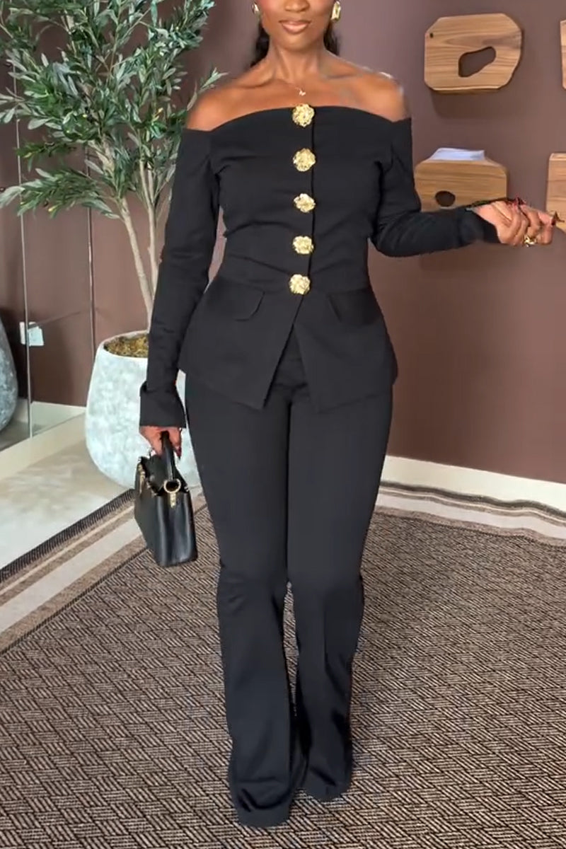 Women's One Neck Breasted Top+ Pants Temperament Commuting Suit