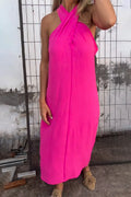 Women's Solid Color Cross Neck Casual Dress