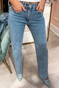 Women's Vertical Hot Stamping Diamond Casual Jeans