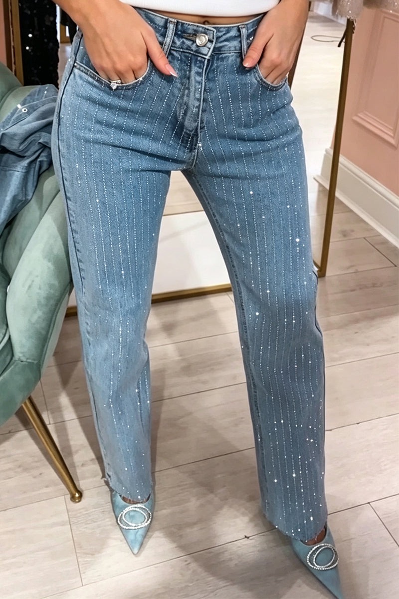 Women's Vertical Hot Stamping Diamond Casual Jeans