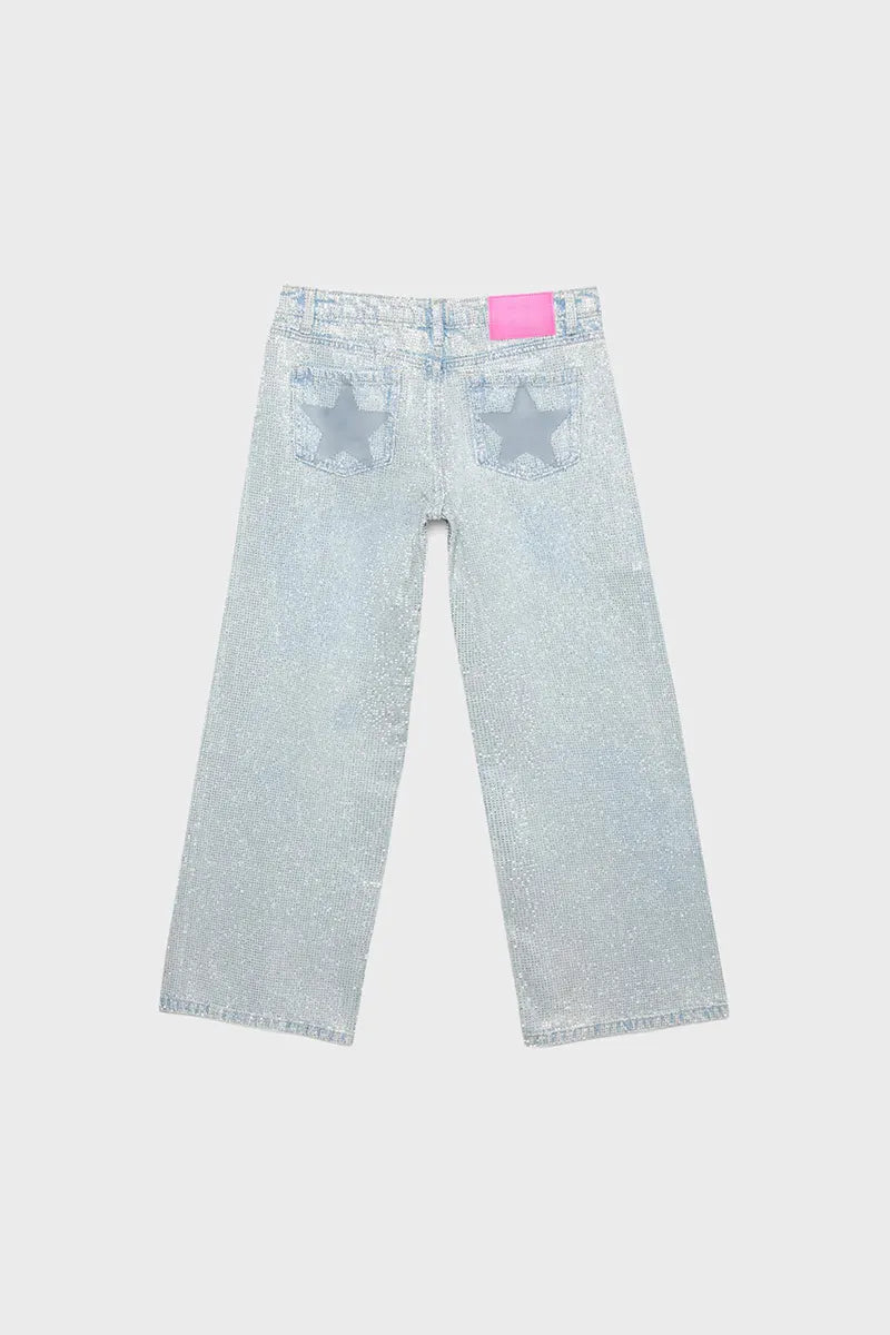 Women's Fashion Sparkling Rhinestone Star Pattern Patch Jeans