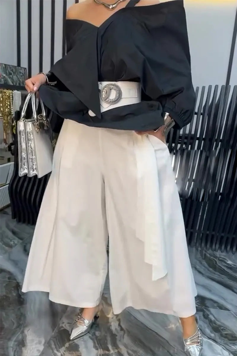 Women's Elegant and Casual Irregular Patchwork Tops or Wide Leg Pants
