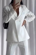 Women's Collar Studded Diamond Jacket or Split Pants