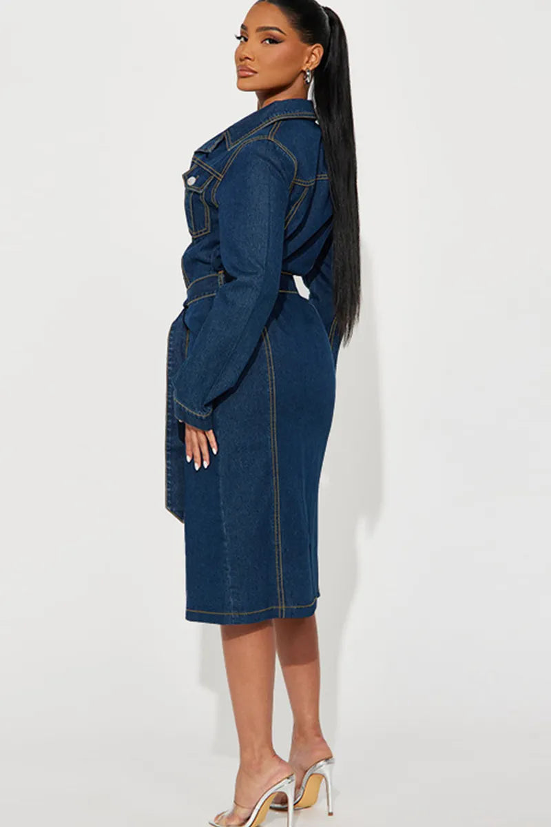Women's Versatile Stretch Denim Midi Dress