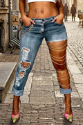 Women's Casual Skinny Jeans With Chain Design