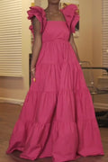 Women's Long Party Dress with Puff Sleeves