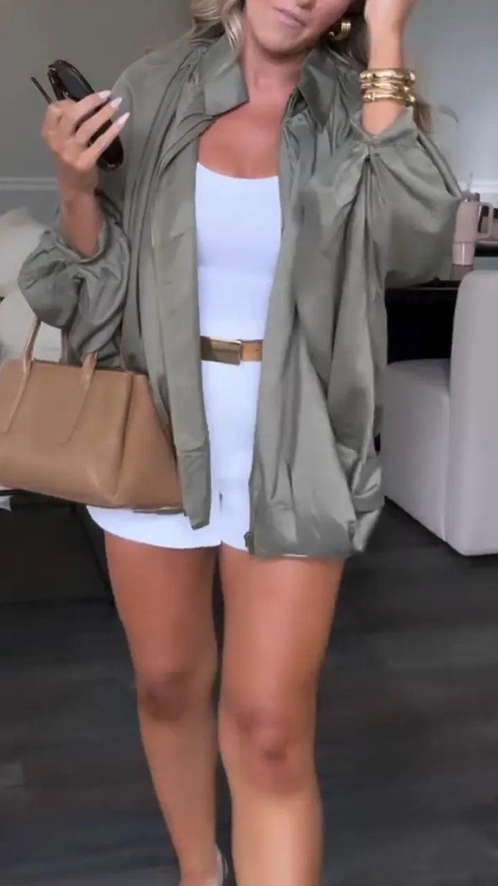 Women Lapel Solid Color Casual Jacket