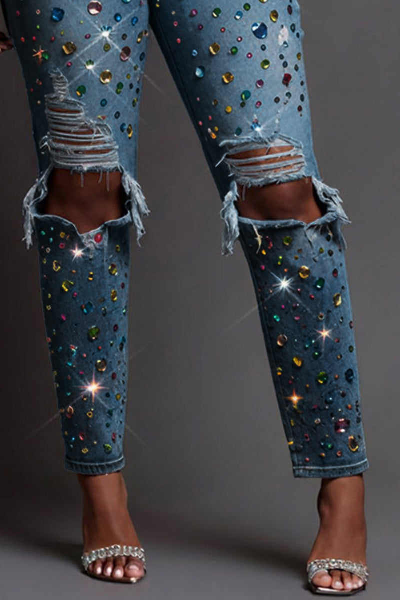 Ladies' Hot Selling Diamond Casual Slim Fit Jeans