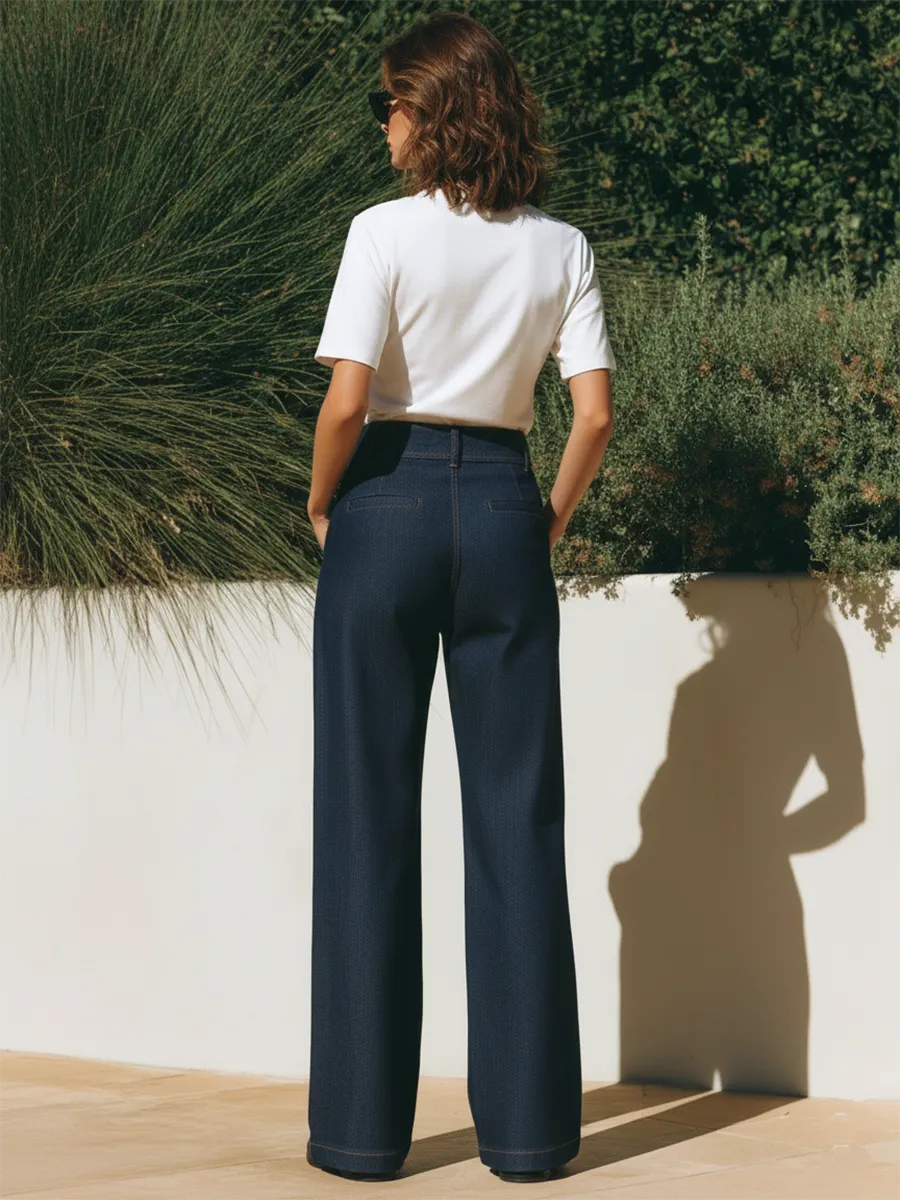 Resort Style Drawstring Loose Denim Pants