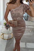 Women's Diagonal Collar Sequin Splicing Elegant Temperament Dinner Party Wedding Style Dress