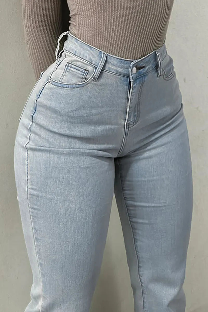 Ladies's Feminine Urban Bootcut Blue Jeans
