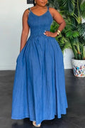 Women Suspender Patchwork Elegant Casual Denim Dress