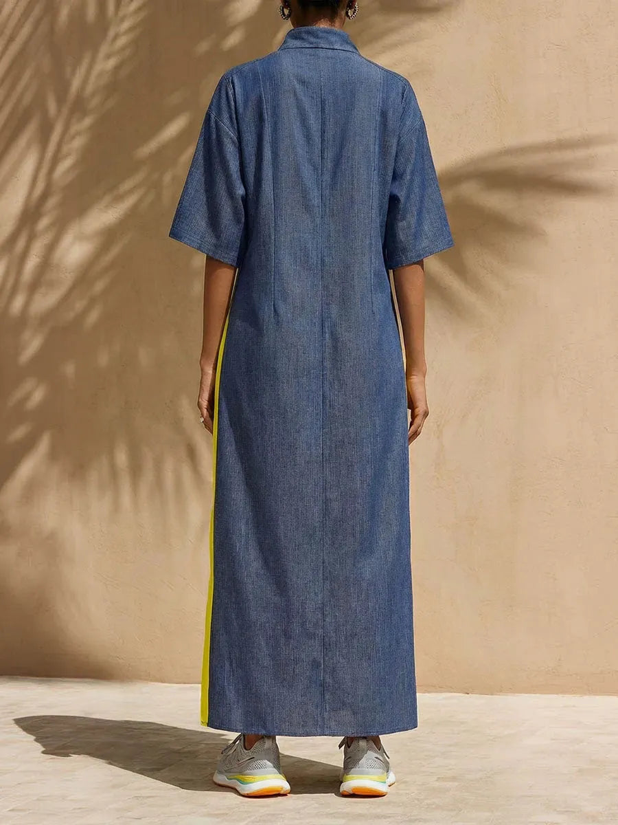 Women's Stand-collar 3/4-sleeve Casual Loose Denim Dress