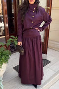 Women's Stand Up Collar Breasted Top+ Skirt Elegant Temperament Set