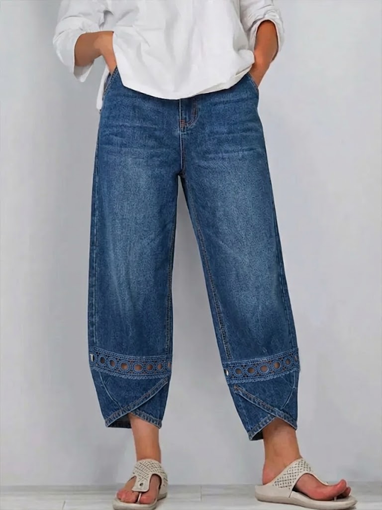 Casual Spliced cutout Webbing Denim Jeans