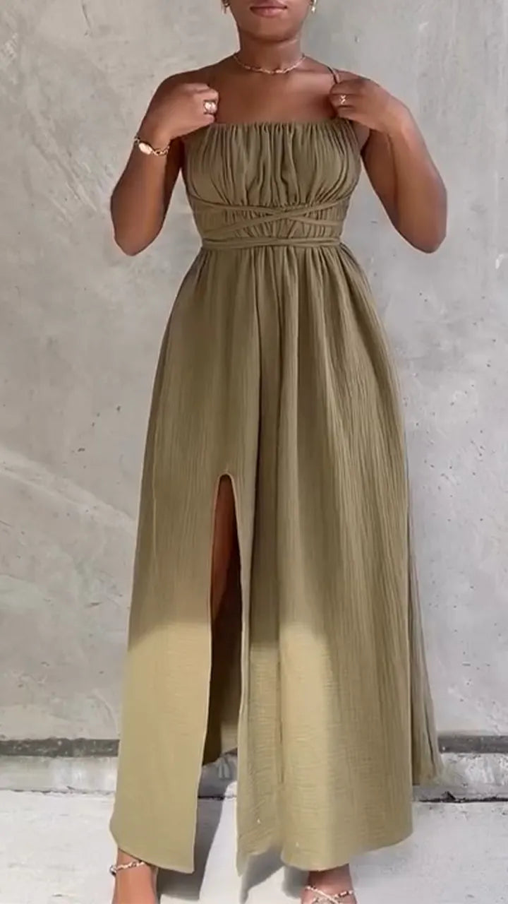 Women Camisole Waist Cinched Backless Casual Dress