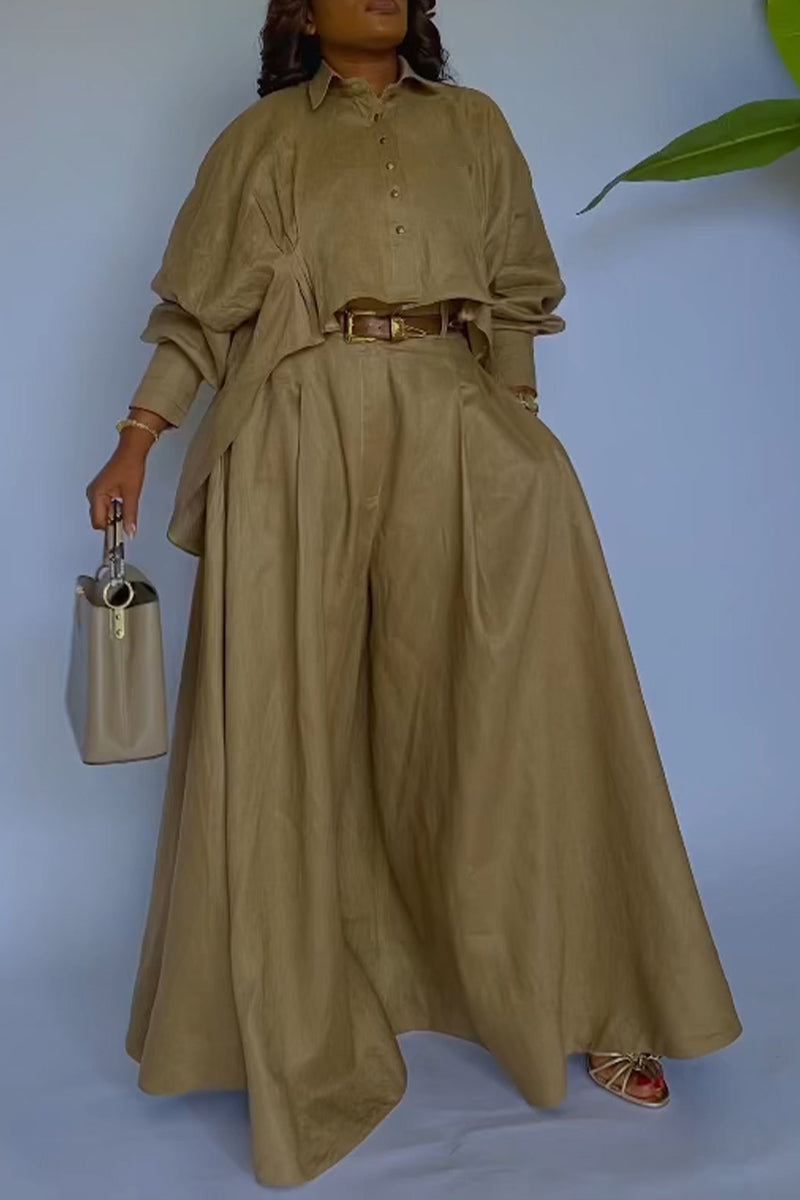 Women's Collar Shirt + Wide Leg Pants Loose Casual Suit