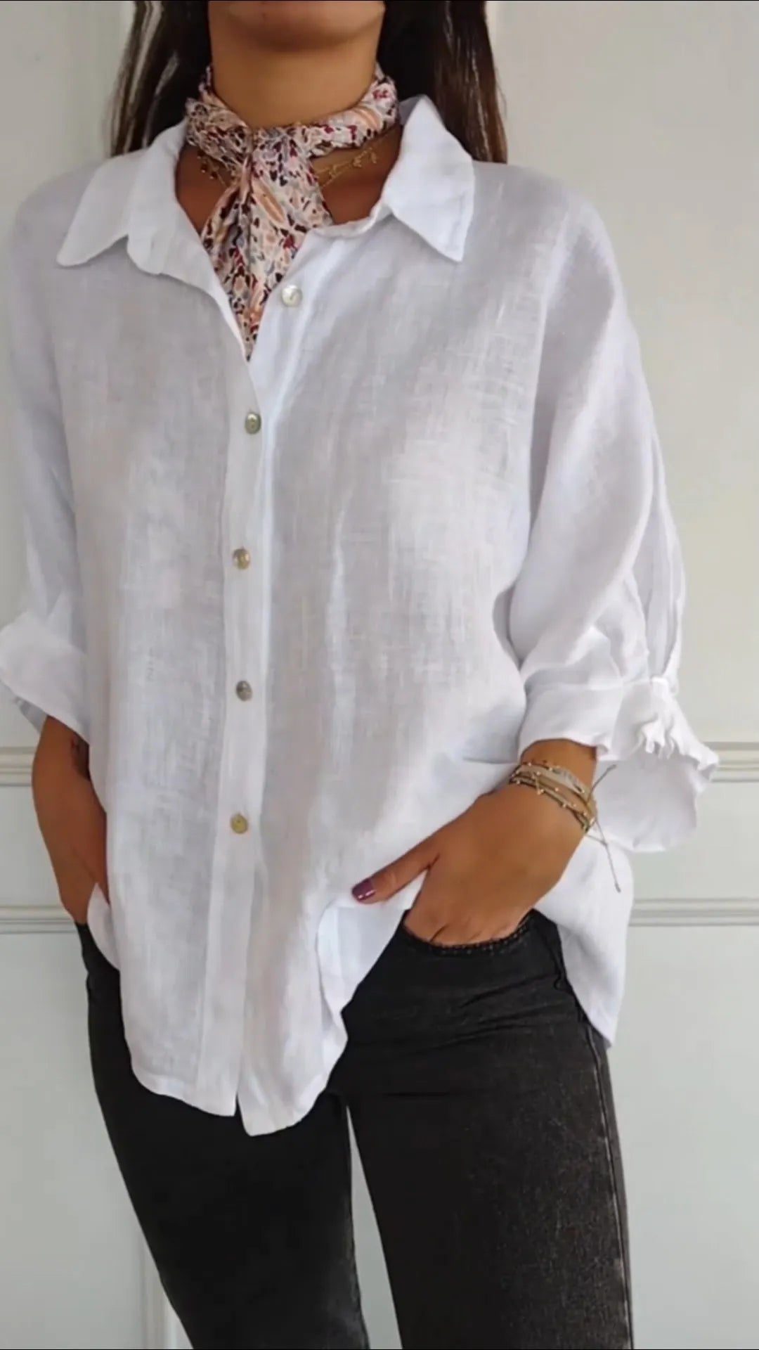 Women's Collar Solid Color Breasted Casual Top
