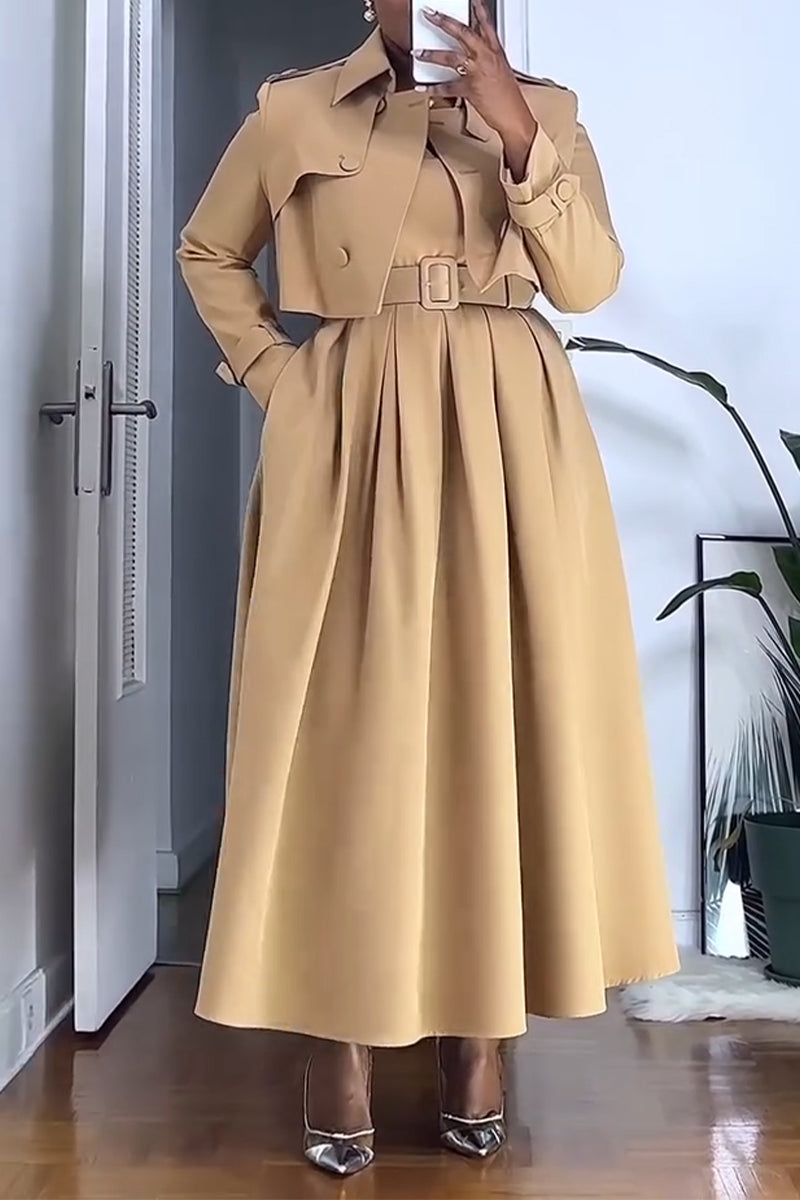 Women's V-neck Sleeveless Waist Cinched Dress or Lapel Short Jacket