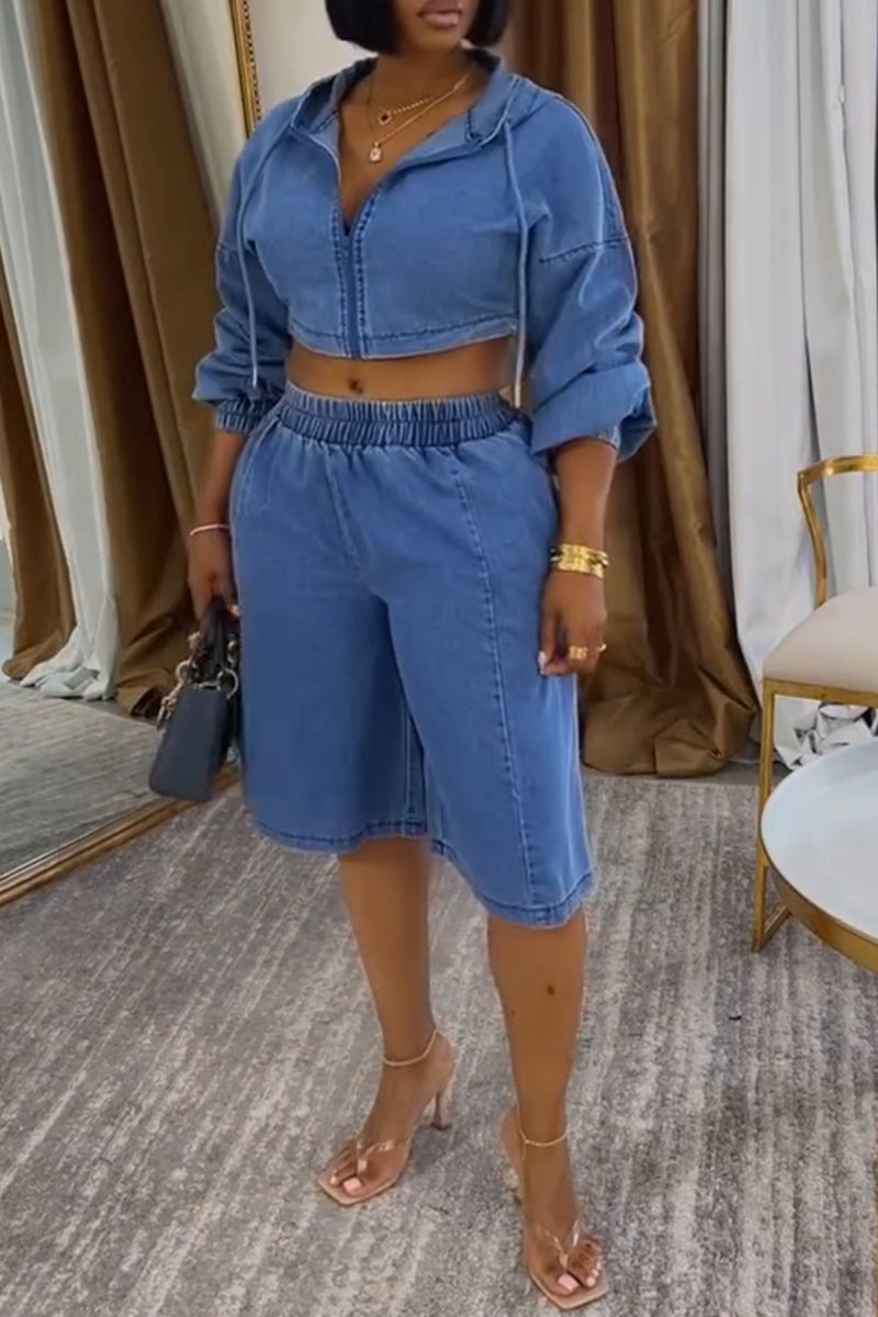 Women's Casual Denim Hooded Jacket or Short Jeans