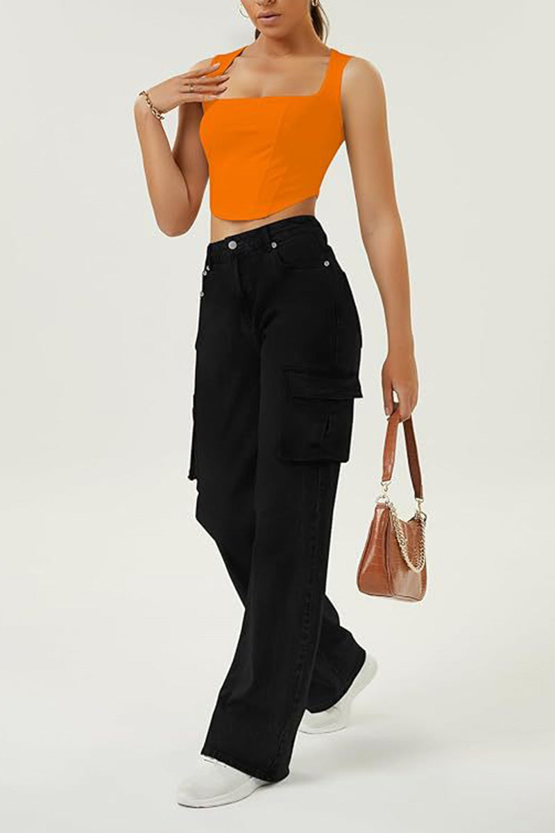 Vintage Women's Versatile Multi Pocket Straight Leg Jeans